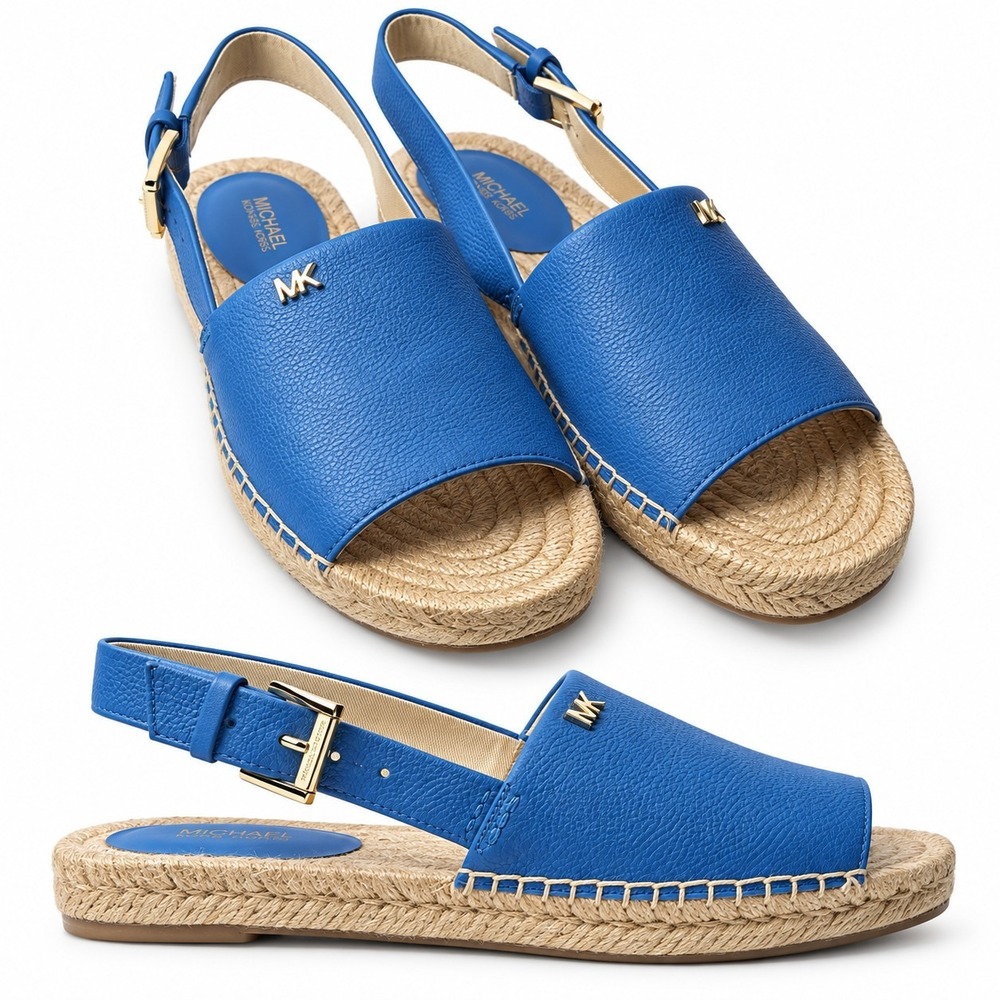 MICHAEL KORS "Fisher Espadrille" Women Sz 8.5M 5th Pacific Blue Tumbled Leather